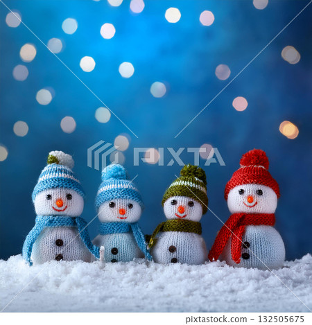Charming Knitted Snowmen in Winter Wonderland 132505675