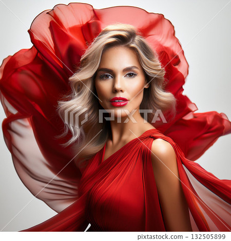 Serene Beauty in Flowing Red Dress 132505899