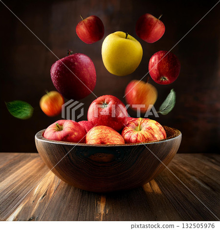 Surreal Apples in Rustic Bowl Composition 132505976