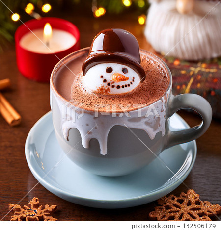 Delightful Hot Chocolate with Melting Snowman Delightful Hot Chocolate with Melting Snowman 132506179