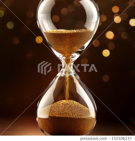 Elegant Hourglass Filled with Shimmering Gold Sand 132506237