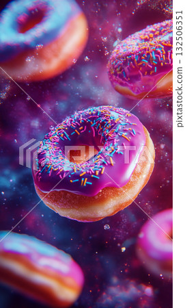Galaxy-Themed Donuts with Pink Frosting and Sprinkles 132506351