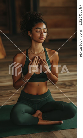 Woman Practicing Mindful Meditation in a Peaceful Setting 132506367