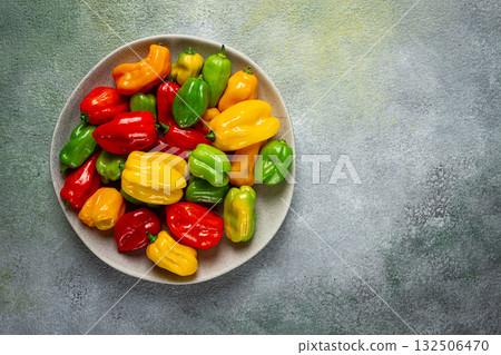 habanero pepper, color mix, raw, vegetable, top view, no people, 132506470