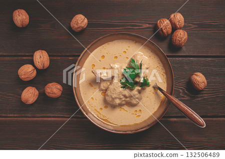 Satsivi, Georgian dish, chicken in nut sauce, cold appetizer,rustic, no people, homemade, Satsivi, Georgian dish, chicken in nut sauce, cold appetizer,rustic, no people, homemade, 132506489
