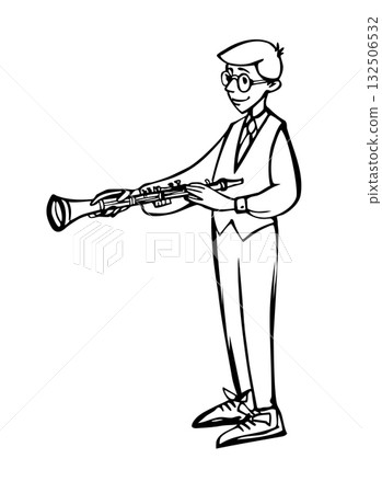 Vector illustration of a boy playing the clarinet. 132506532