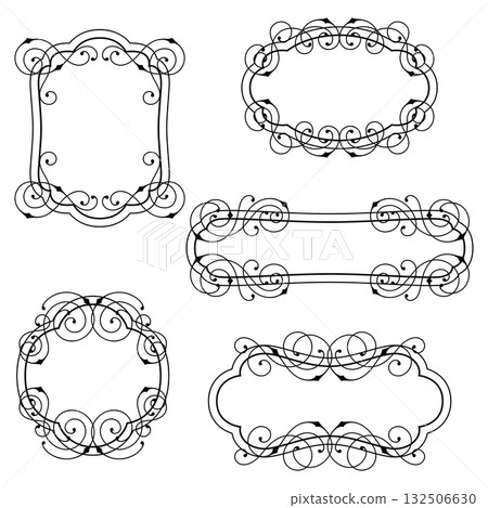 Set of line curl frames. Modern decorative linear backgrounds. 132506630