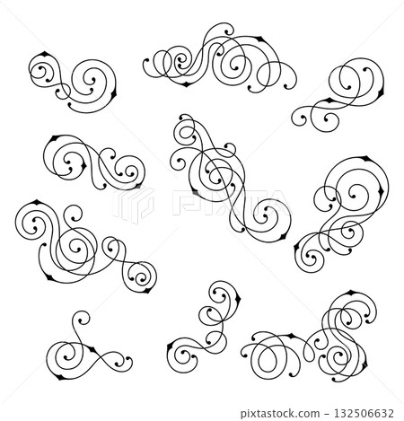 Set of line curl elements. Modern decorative linear vignettes. 132506632