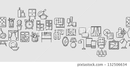 Home decor icons pattern. Domestic items thin line illustration. Home decor icons pattern. Domestic items thin line illustration. 132506634