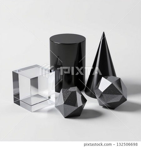 An abstract composition of primitive volumetric figures with smooth surfaces. 132506698