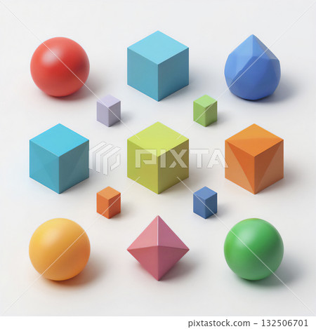 An abstract composition of primitive volumetric figures with smooth surfaces. 132506701