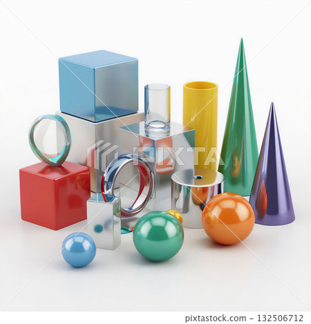 An abstract composition of primitive volumetric figures with smooth surfaces. An abstract composition of primitive volumetric figures with smooth surfaces. 132506712