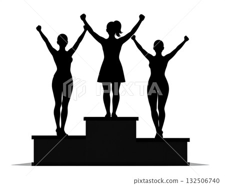 三位女運動員站在頒獎台上的剪影 132506740
