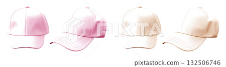 2 Set of pastel light pink beige front and side view hat baseball cap on transparent background cutout, PNG file. Mockup template  132506746