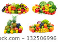 Assorted Fruits Vegetables and Berries Collection Isolated on White Background 132506996