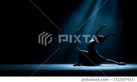 Elegant dancer performs a dynamic pose under a... - Stock Illustration ...