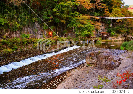 Kawaji Onsen in autumn... Oga River in the evening 132507462