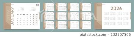 Vector layout of a wall or desktop calendar for 2026 with the date of the beginning of the week on Monday. Vector layout of a wall or desktop calendar for 2026 with the date of the beginning of the week on Monday. 132507566
