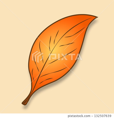 The autumn leaf is orange-yellow with streaks and shadow on a beige background. 132507639