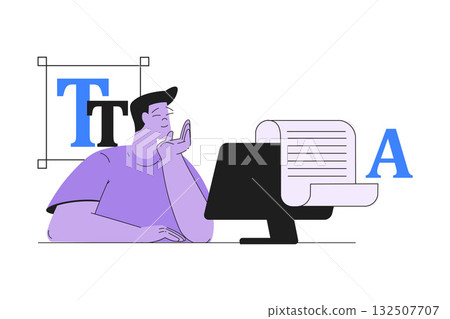 Man Work with Text Editing and Writing Article Vector Illustration Man Work with Text Editing and Writing Article Vector Illustration 132507707