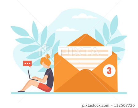 Woman Character Working Process Busy at Workplace Vector Illustration 132507720
