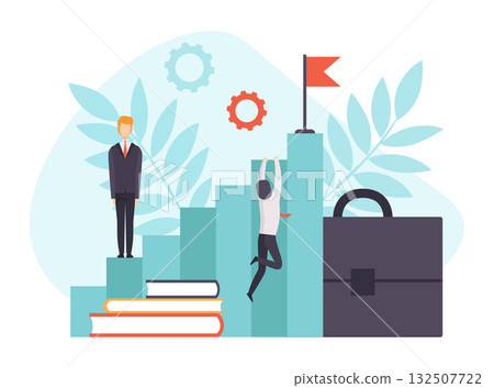 Man Character Working Process Busy at Workplace Vector Illustration 132507722