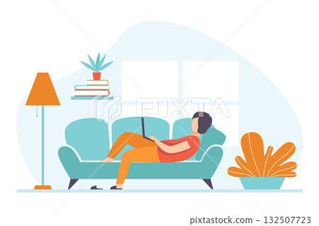 Man Character Working Process Busy at Workplace Vector Illustration 132507723