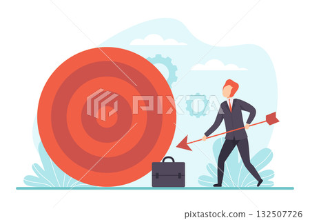 Man Character Working Process Busy at Workplace Vector Illustration 132507726