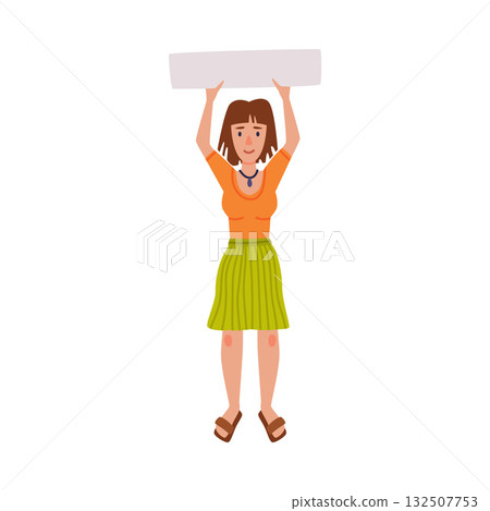 Woman Character with Empty Placard and Banner Vector Illustration 132507753
