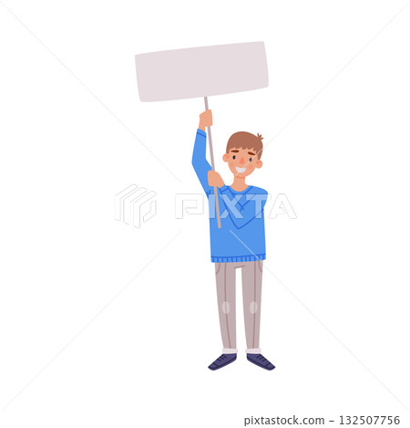 Man Character with Empty Placard and Banner Vector Illustration 132507756