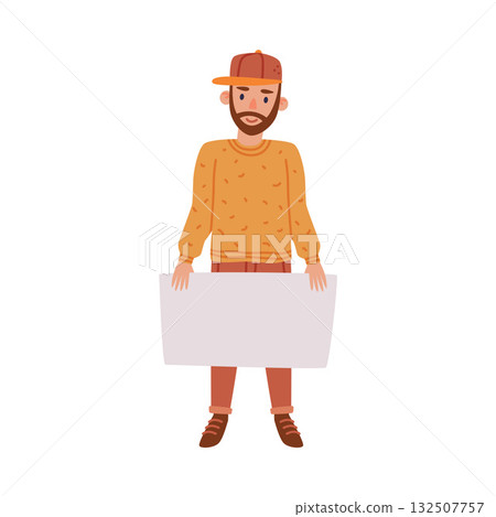 Man Character with Empty Placard and Banner Vector Illustration 132507757