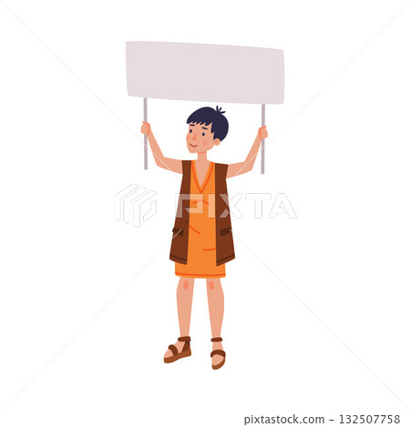 Woman Character with Empty Placard and Banner Vector Illustration Woman Character with Empty Placard and Banner Vector Illustration 132507758
