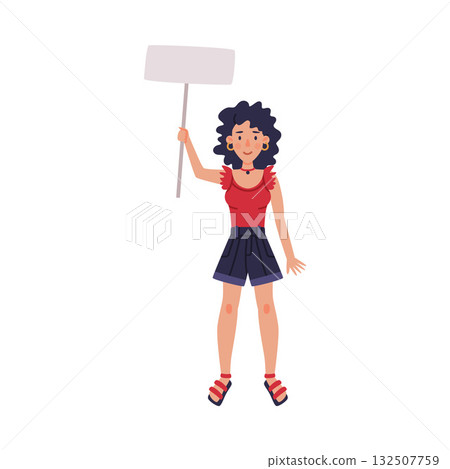 Woman Character with Empty Placard and Banner Vector Illustration 132507759