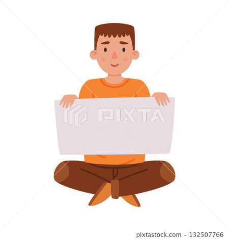 Man Character with Empty Placard and Banner Vector Illustration 132507766