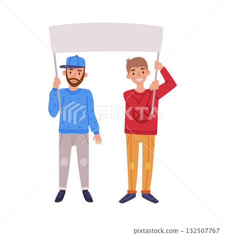 Man Character with Empty Placard and Banner Vector Illustration Man Character with Empty Placard and Banner Vector Illustration 132507767