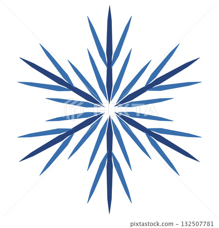 Blue snowflake vector illustration. Geometrical mandala on white background. Star with six sharp rays. Winter holidays decorative design element 132507781