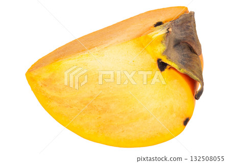 Fresh ripe plum cut in half isolated on white background 132508055