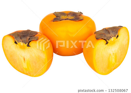 Fresh ripe plum cut in half isolated on white background Fresh ripe plum cut in half isolated on white background 132508067