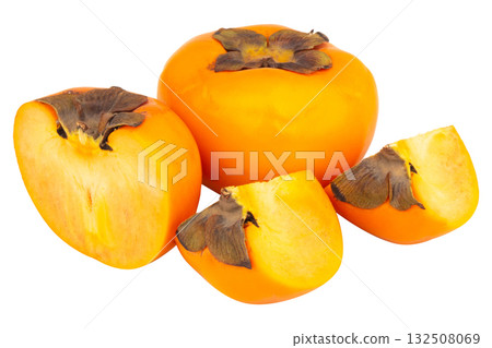 Fresh ripe plum cut in half isolated on white background Fresh ripe plum cut in half isolated on white background 132508069