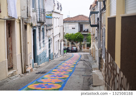 Street decorated for a church festival in Portugal Street decorated for a church festival in Portugal 132508188