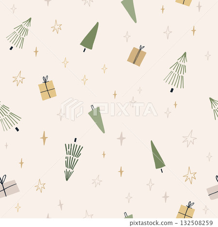 Minimal Christmas Trees Seamless Pattern on Beige 132508259