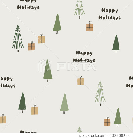 Minimal Christmas Trees Seamless Pattern on Beige 132508264