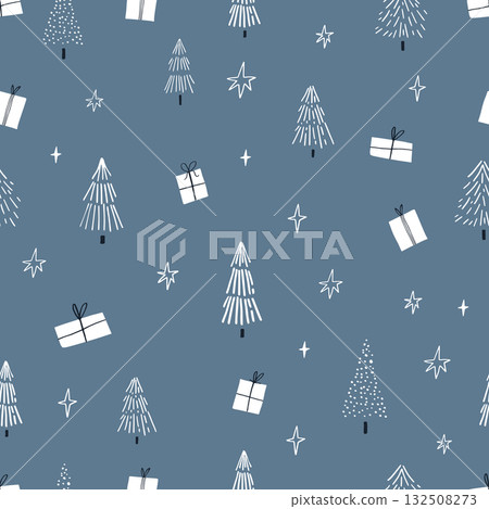 Minimal Seamless Christmas Pattern with Trees and Gifts 132508273