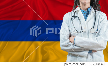 Medical professional on Armenia flag. Healthcare and wellness in Armenia, Concept 132508323
