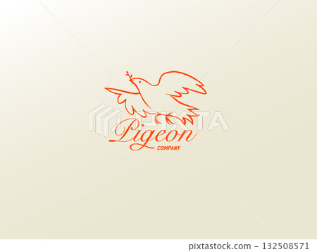 Beautiful dove one line bird emblem or icon for your company. peace symbol. hand drawn engraving. 132508571