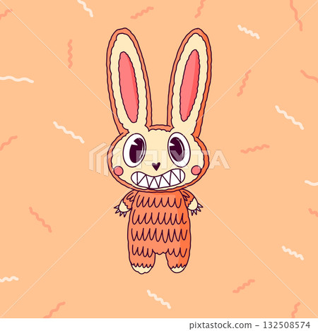 Cute and scary Monster Characters set. Rabbit with claws. Funny mascot kawaii beasts in hand drawn 132508574