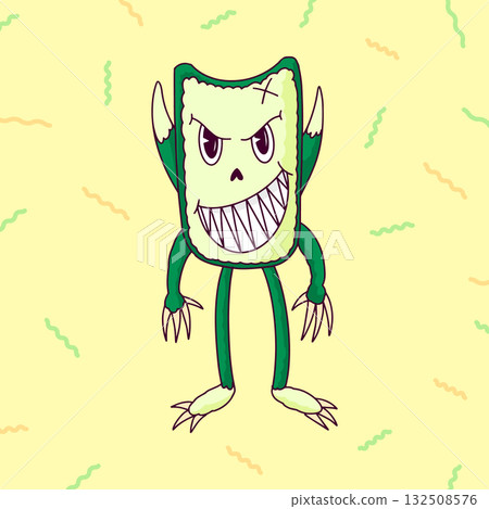 Cute and scary Monster Character with claws and horns. Funny mascot kawaii beasts in hand drawn 132508576