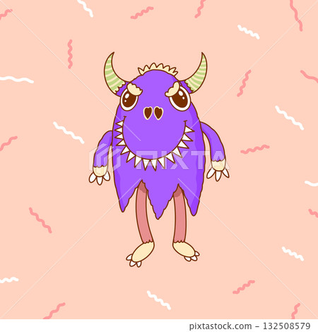 Cute and scary Monster Character with claws and horns. Funny mascot kawaii beasts in hand drawn Cute and scary Monster Character with claws and horns. Funny mascot kawaii beasts in hand drawn 132508579