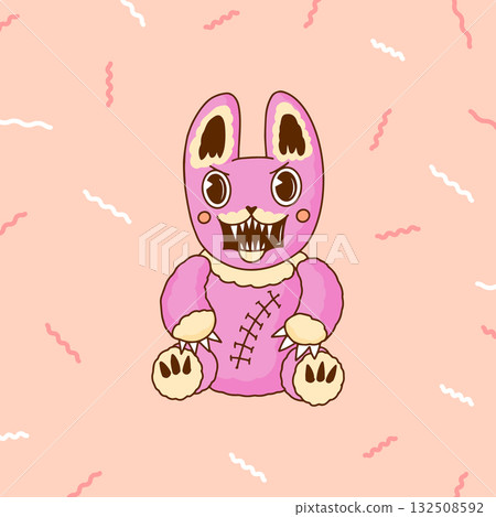 Cute and scary Monster Characters set. Rabbit with claws and horns. Funny mascot kawaii beasts in 132508592