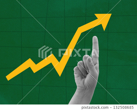 Hand pointing upward with growth arrow. Positive progress. 132508685